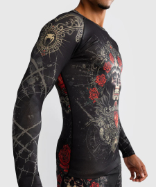 Venum Santa Muerte 5.0 Mens Long Sleeve Rashguard Deep Black Gold size