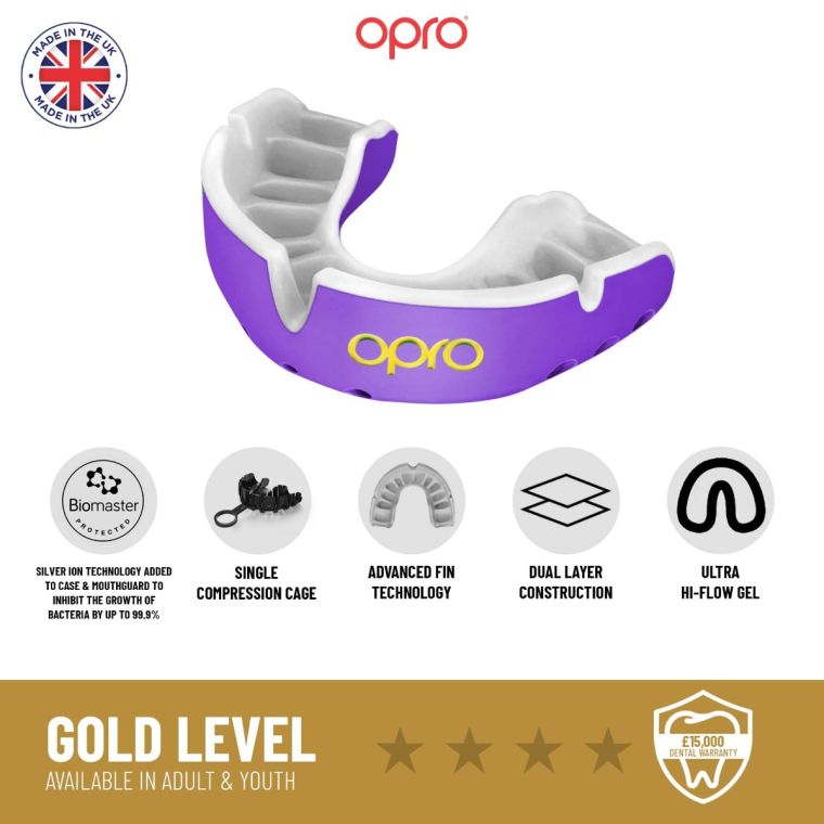 OPRO Self-fit UFC GEN2 Gold Youth Red Silver Childrens Mouthguard photo
