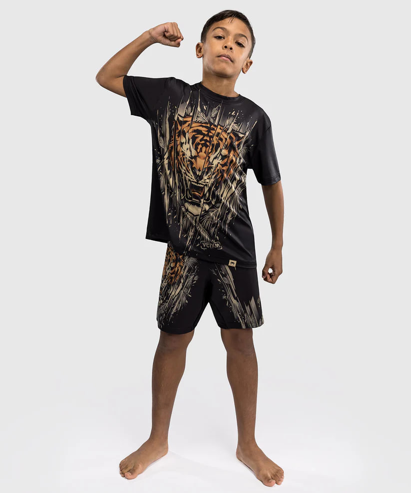 Детская футболка Venum Tiger Kids Dry Tech T-Shirt Black Neon Orange оригинал