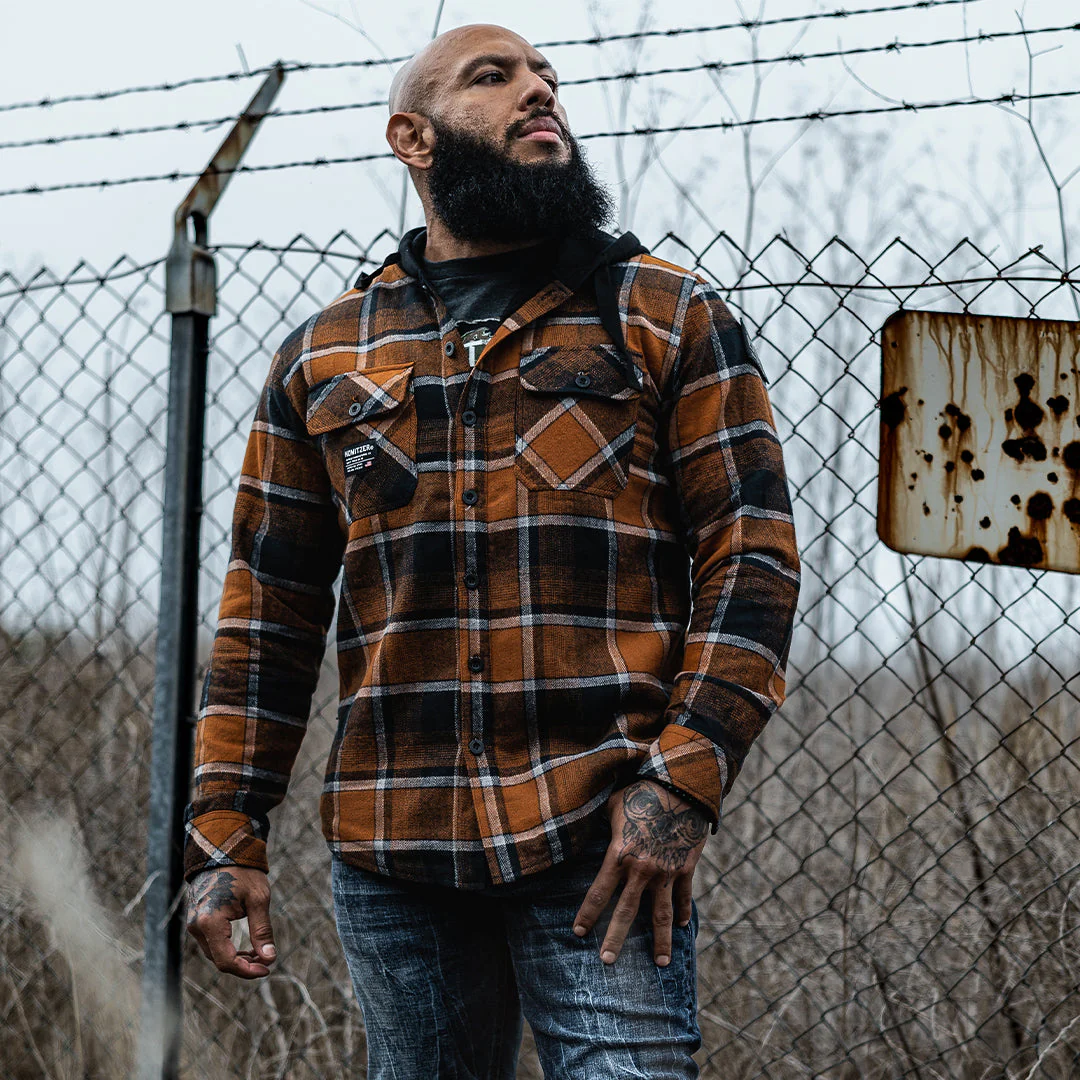 Howitzer Artillery Longsleeve Flannel Hood Brown Multi Shirt photo