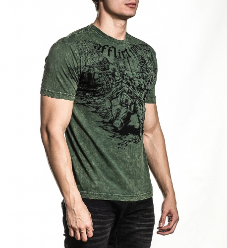 Футболка Affliction Battlefield SS Tee Military Green Lava Wash фото