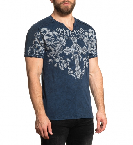 Футболка Affliction Bias SS Slit Neck Black Navy Lava Tint Wash цена