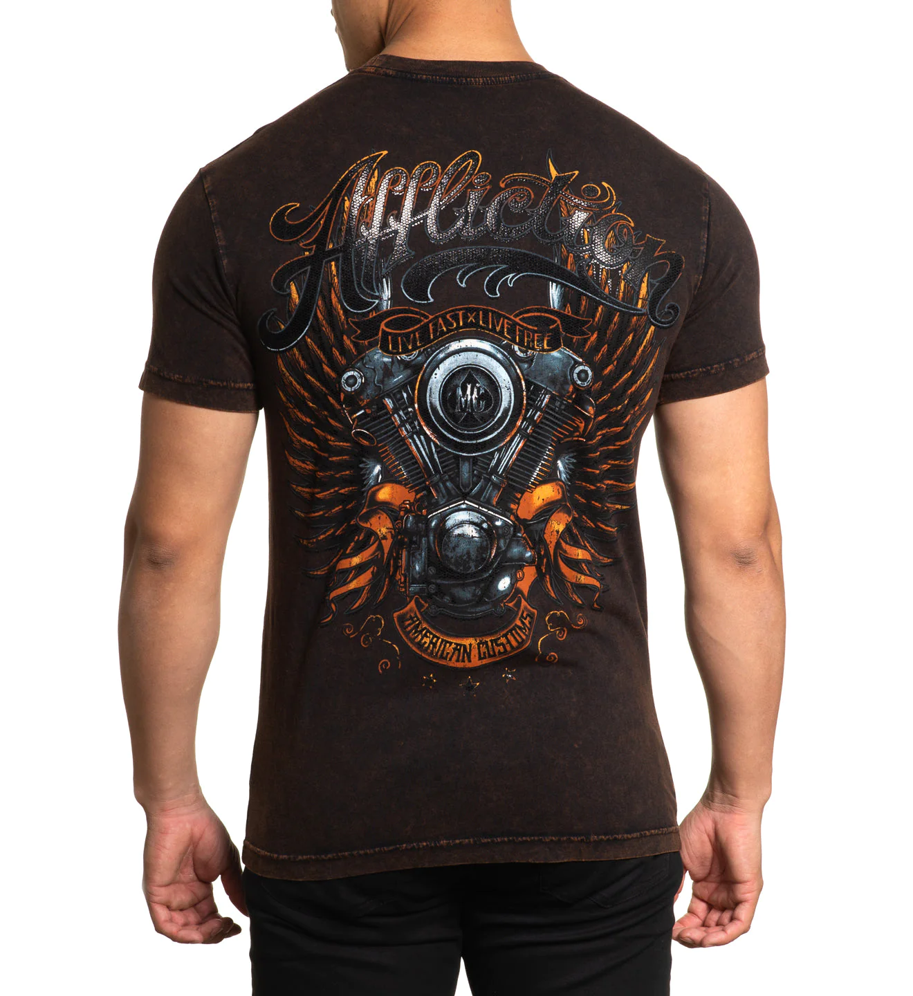 Affliction AC Chrome Lord Tee Black Brown Lava Wash T-shirt buy
