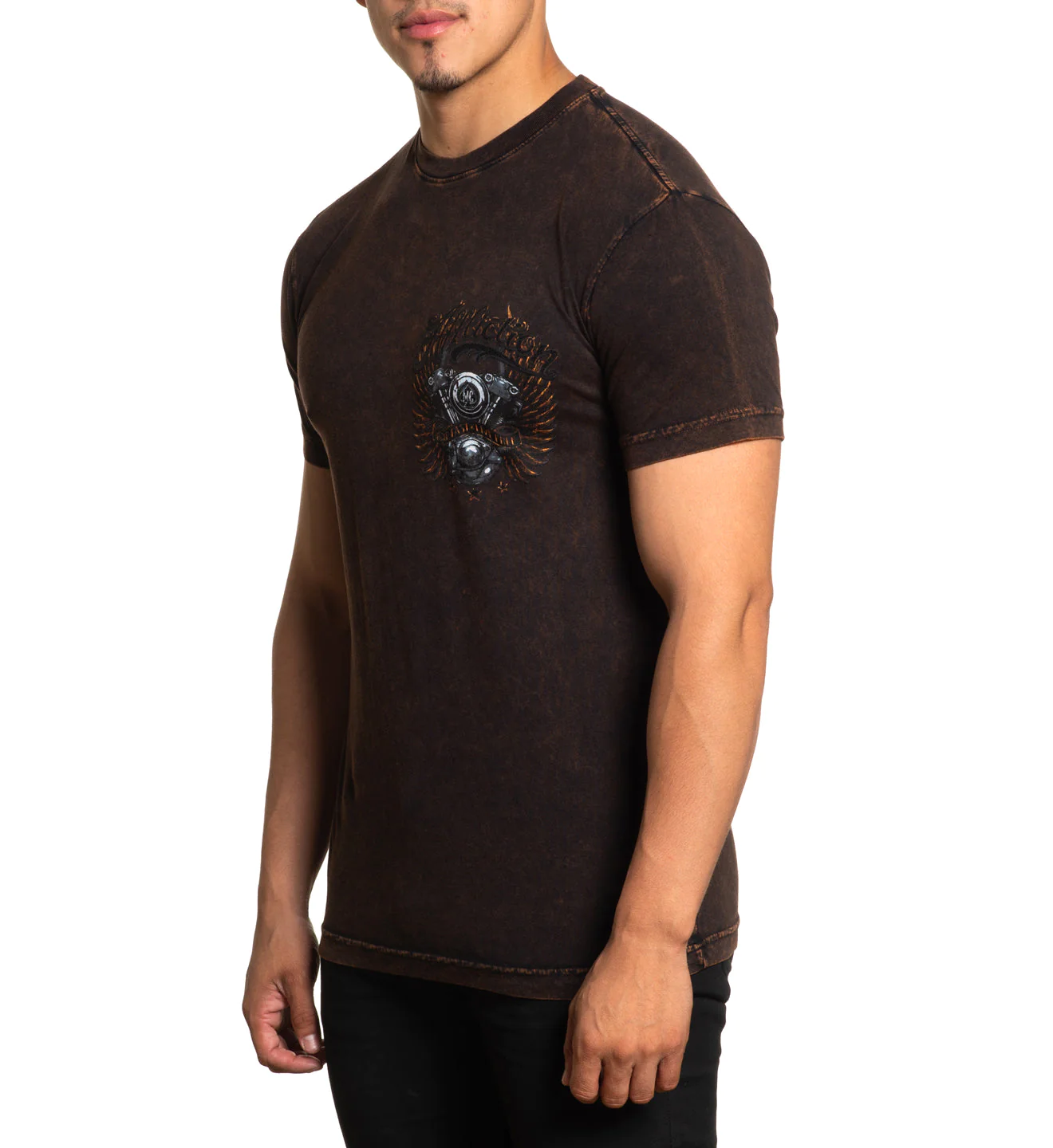 Affliction AC Chrome Lord Tee Black Brown Lava Wash T-shirt price
