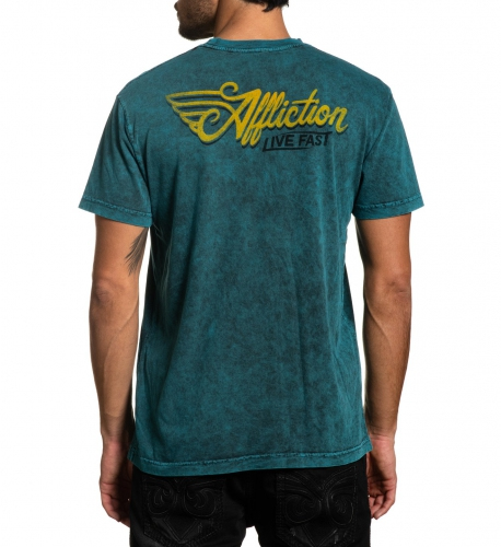 Футболка Affliction Oil Change SS Tee Teal Black Lava Tint купити