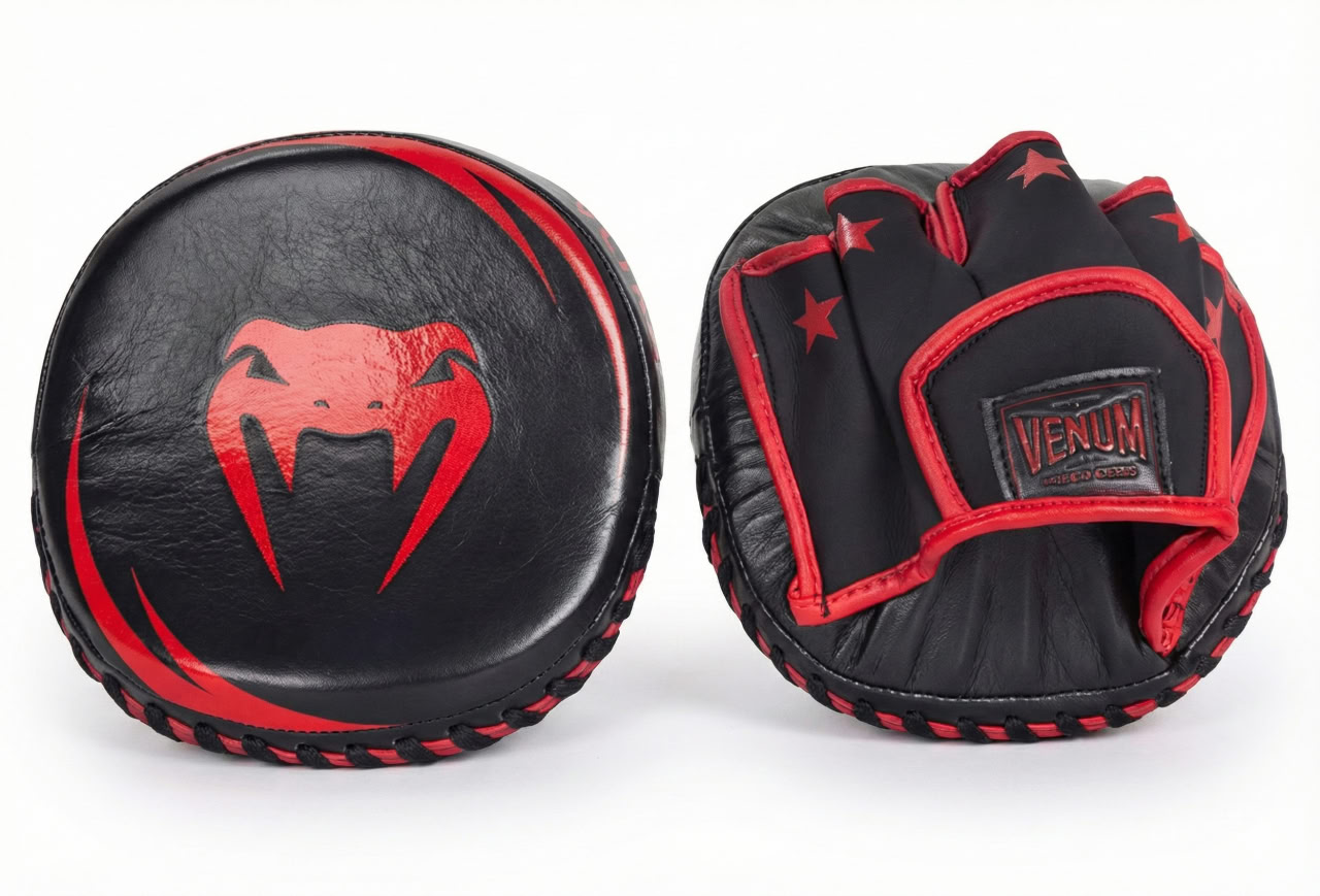 Venum Elite Thick Coaching Mitts Leather Mini (Pair) Black Red
