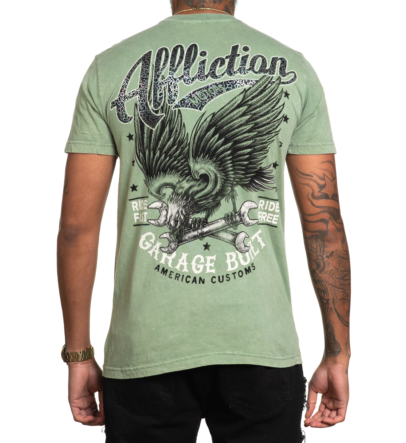 Футболка Affliction AC Born Free T-shirt Oil Green Lava Wash купити