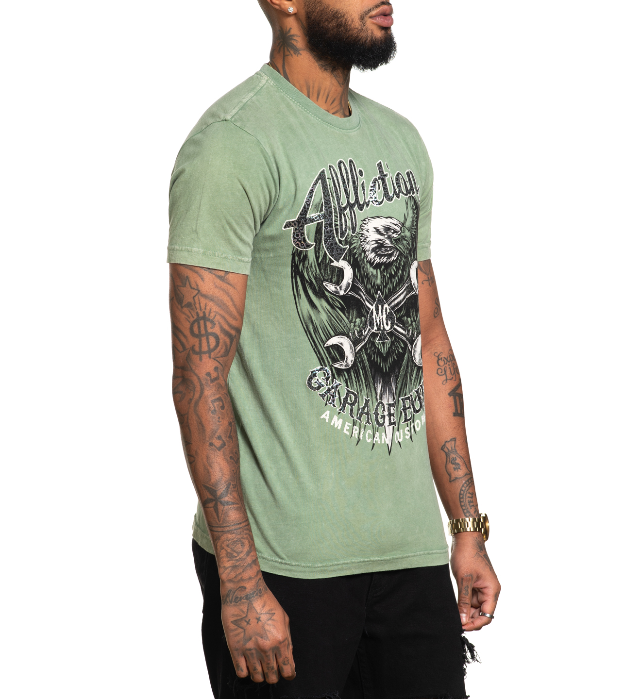 Футболка Affliction AC Born Free T-shirt Oil Green Lava Wash ціна