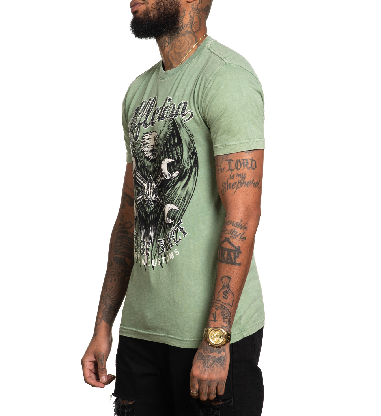 Футболка Affliction AC Born Free T-shirt Oil Green Lava Wash фото