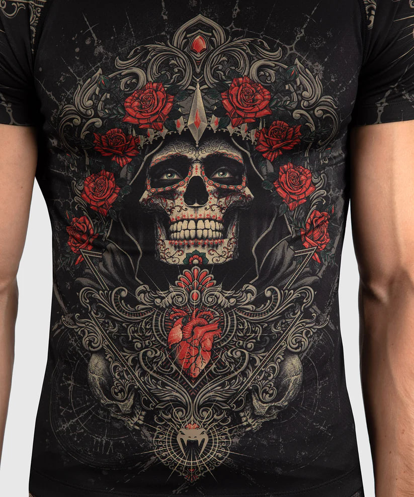Рашгард Venum Santa Muerte 5.0 Men’s Short Sleeve Rashguard Deep Black Gold оригинал