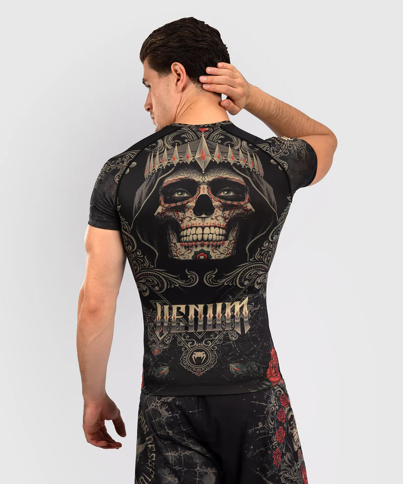 Venum Santa Muerte 5.0 Mens Short Sleeve Rashguard Deep Black Gold