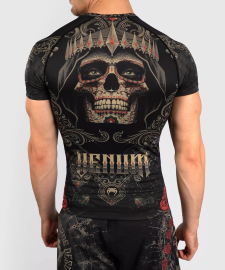 Venum Santa Muerte 5.0 Mens Short Sleeve Rashguard Deep Black Gold photo