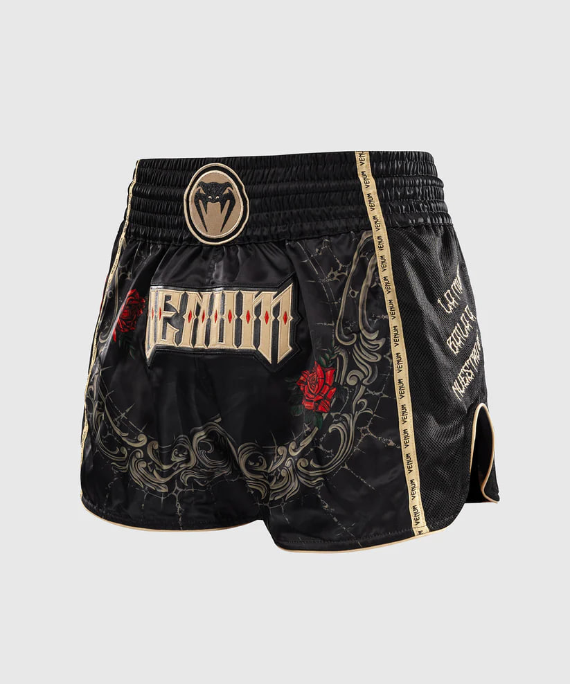 Тайські шорти Venum Santa Muerte 5.0 Muay Thai Shorts Deep Black Gold ціна