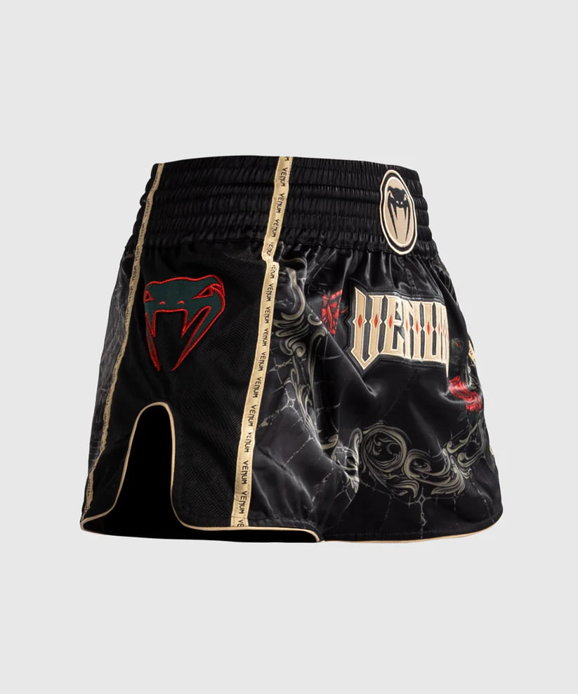 Тайські шорти Venum Santa Muerte 5.0 Muay Thai Shorts Deep Black Gold фото