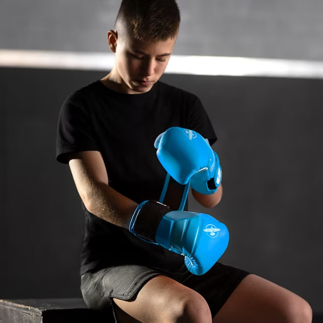 Hayabusa T3 Kids Boxing Gloves Neon Blue  photo