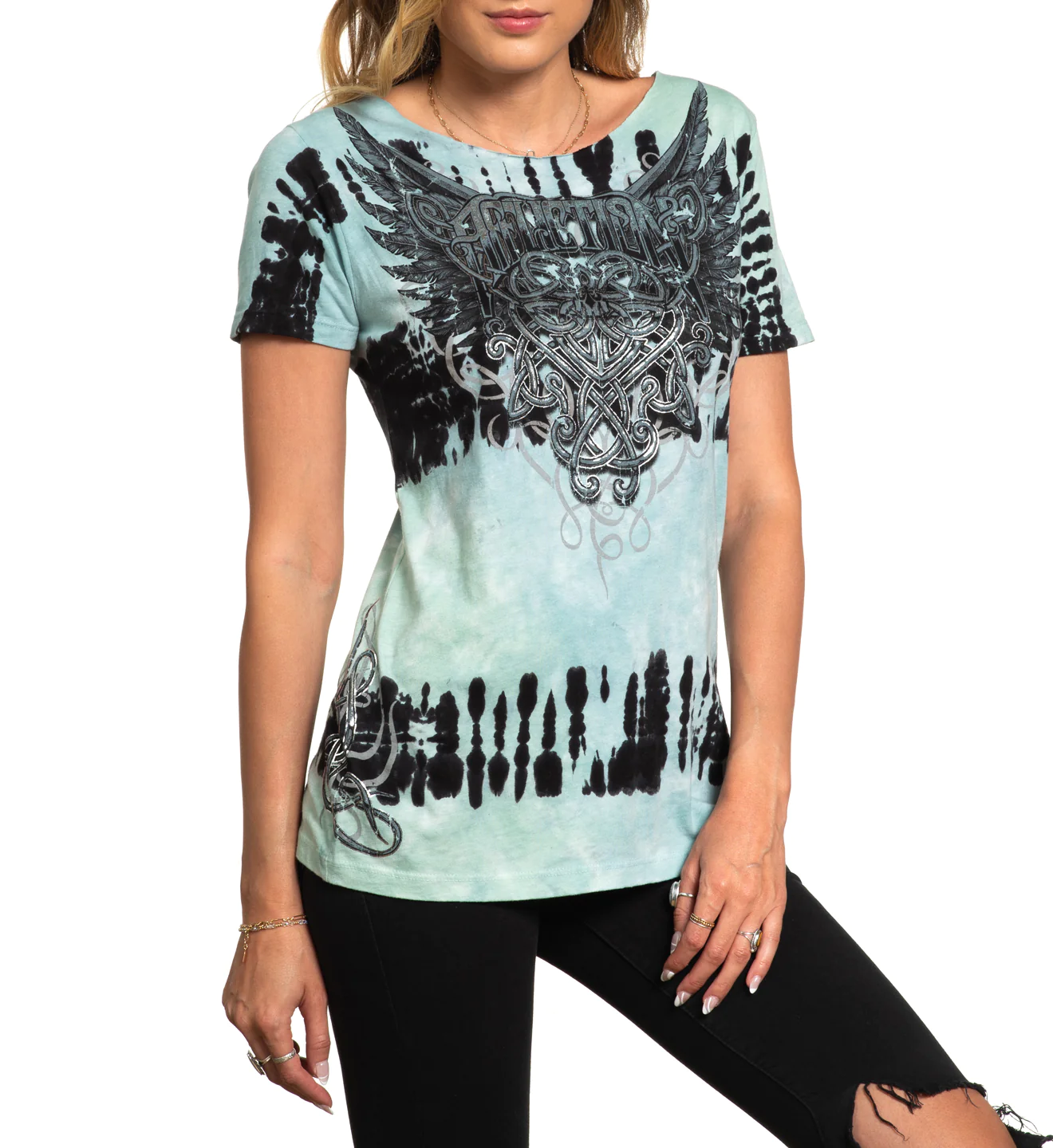 Жіноча футболка Affliction Celtic Heart Scoop Neck Earthquake Wash фото