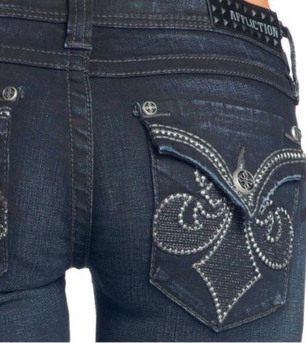 Jeans Affliction Raquel Rugged Fleur Freefall Black photo