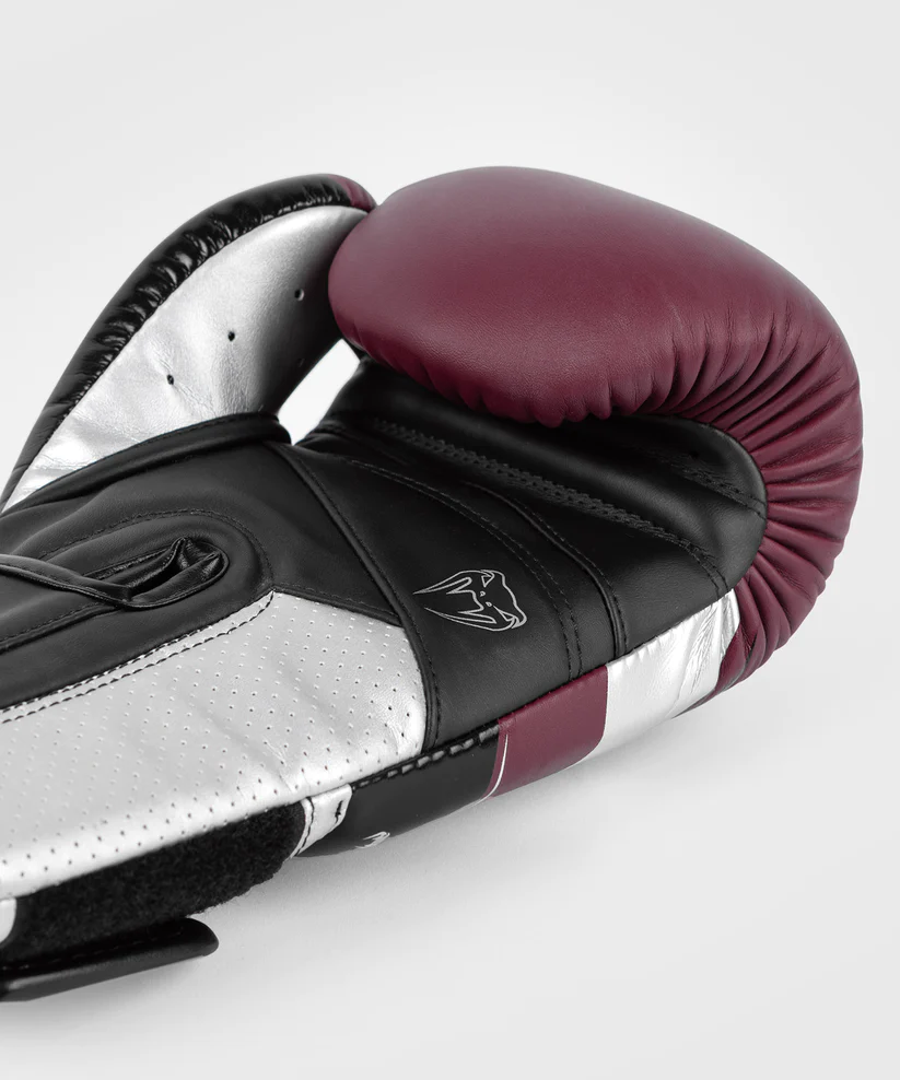 Venum Elite Evo Boxing Gloves - Burgundy Silver photo