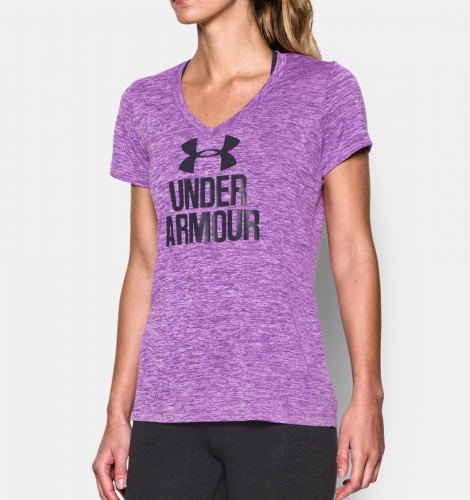 Женская футболка Under Armour Womens V-Neck -Twist Logo Mega Magenta купить