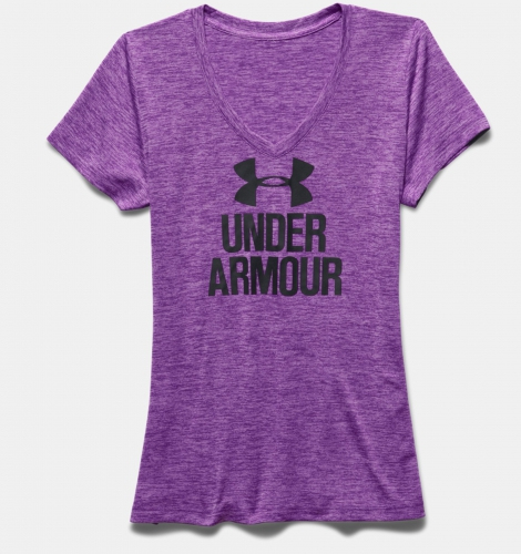Женская футболка Under Armour Womens V-Neck -Twist Logo Mega Magenta фото