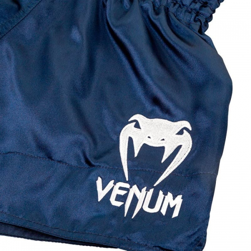 Шорты для тайского бокса Venum Muay Thai Shorts Classic Navy Blue White фото