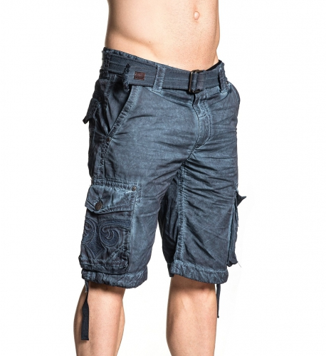 Шорты Affliction Sahara Cargo Shorts Navy Blue Oil Stain фото