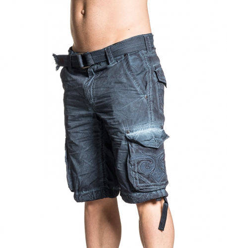 Шорты Affliction Sahara Cargo Shorts Navy Blue Oil Stain ціна