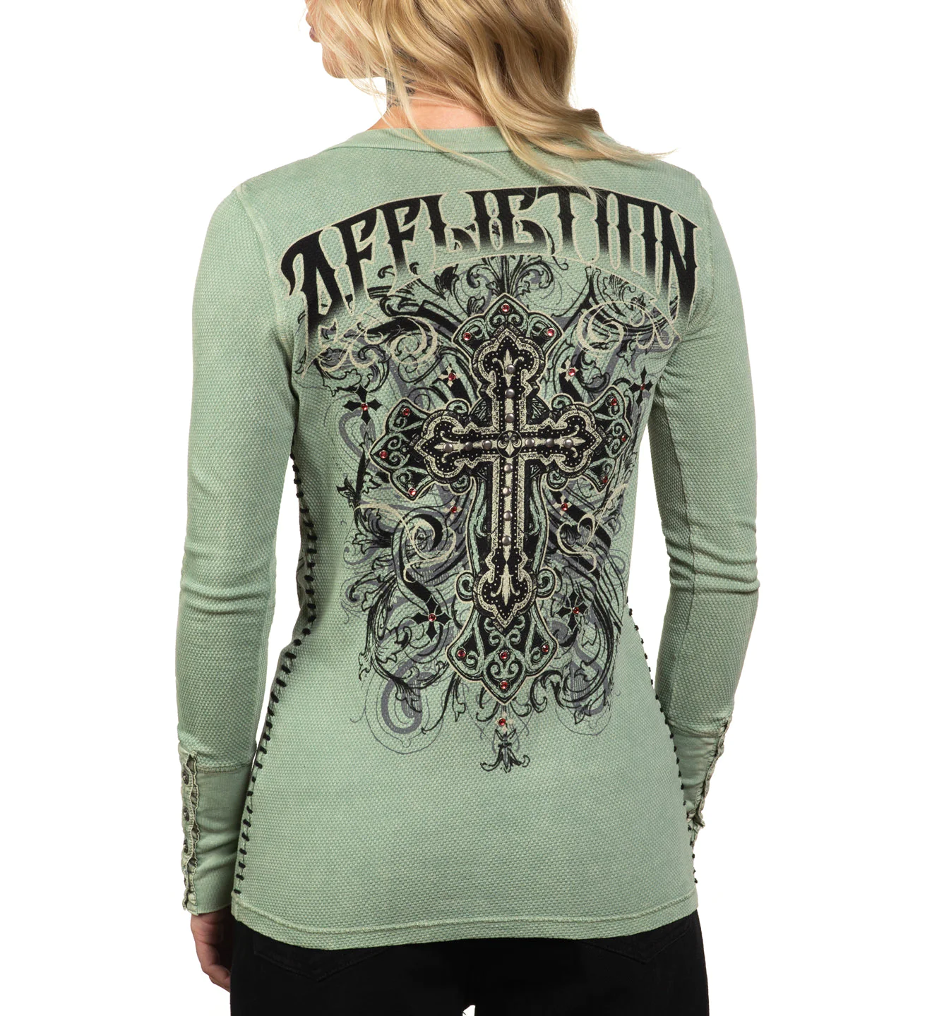Женский лонгслив Affliction Reverie Henley Pale Green Lava Wash купить