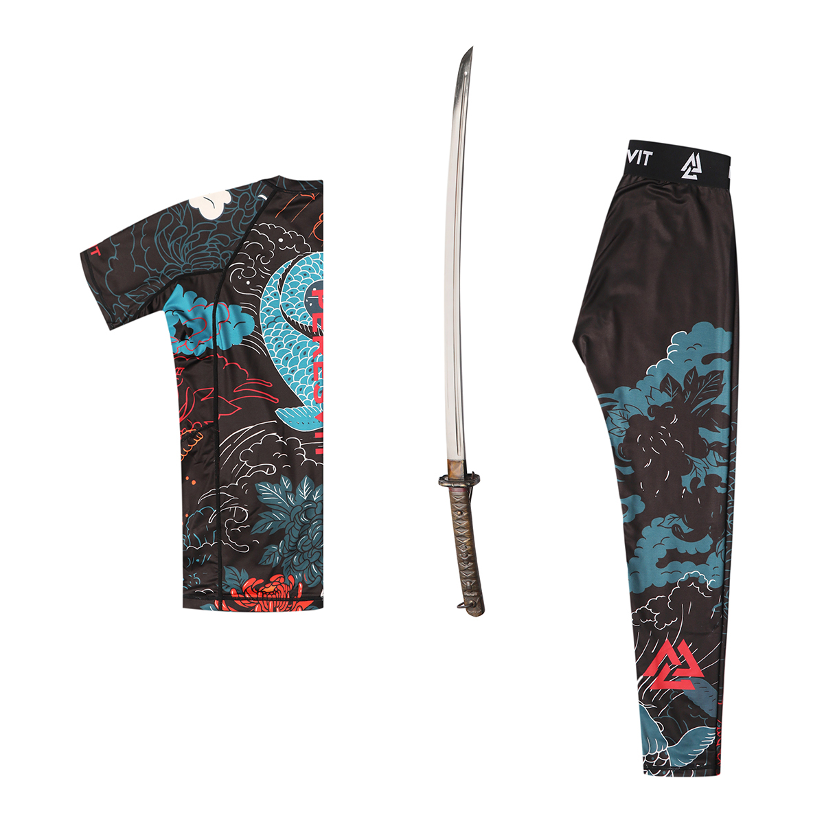 Compression pants Peresvit Koi MMA Leggins Blue Orange Red photo