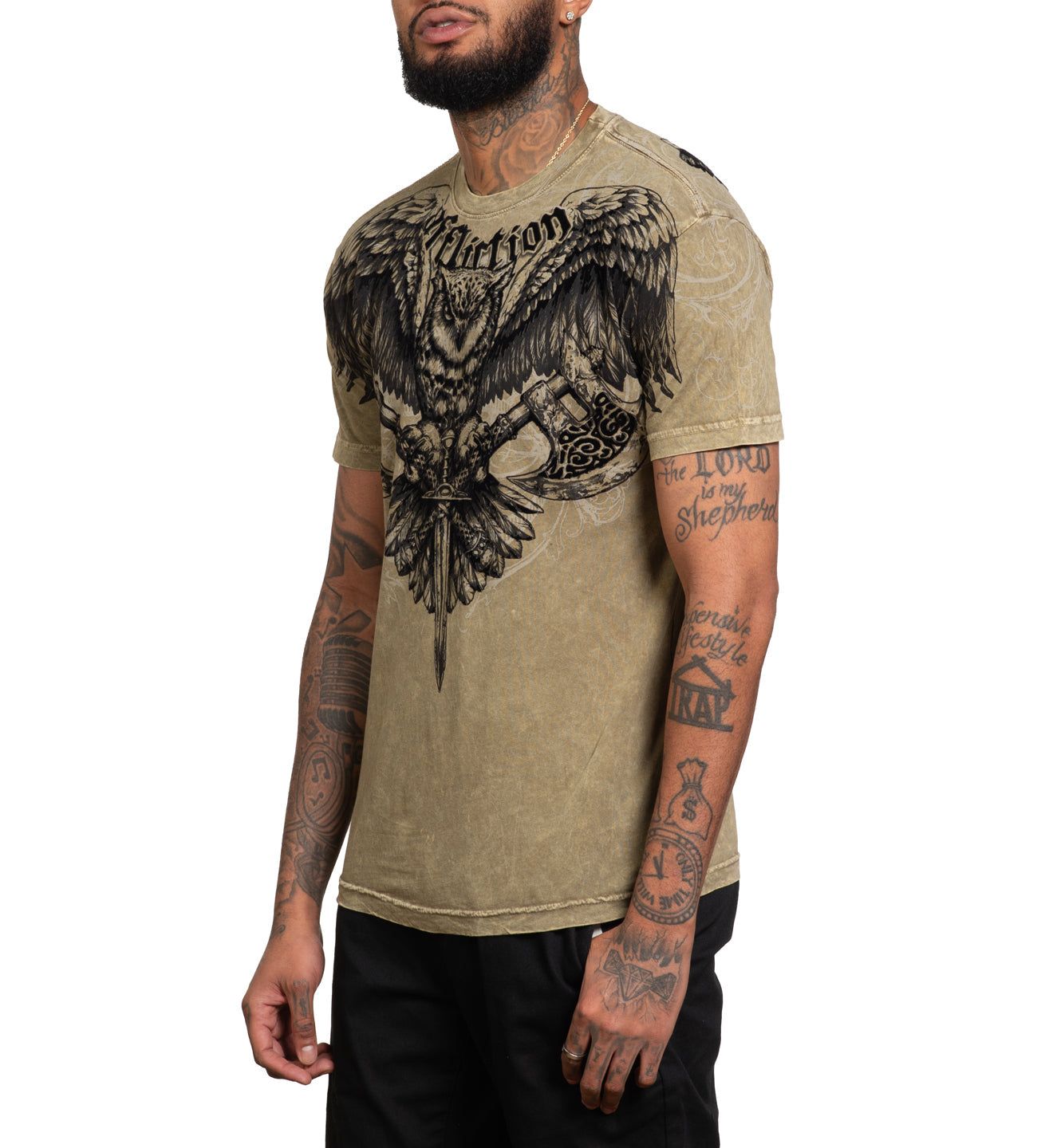 Футболка Affliction Harbinger Crew Tee Dusty Olive Lava Wash купить
