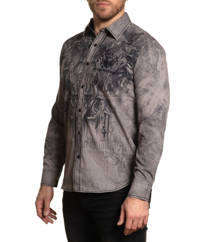 Affliction Conspiracy LS Woven Khaki shirt size