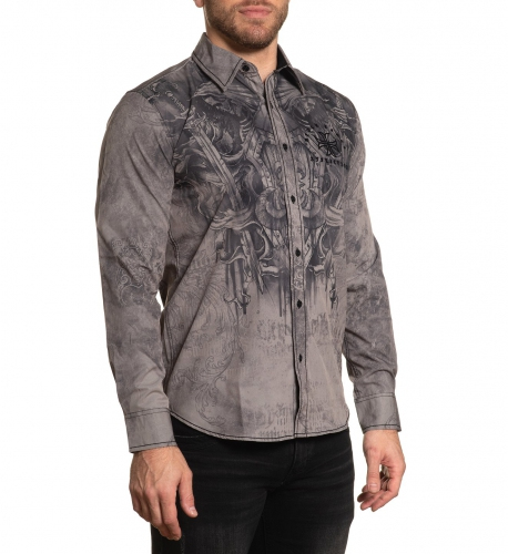 Affliction Conspiracy LS Woven Khaki shirt original