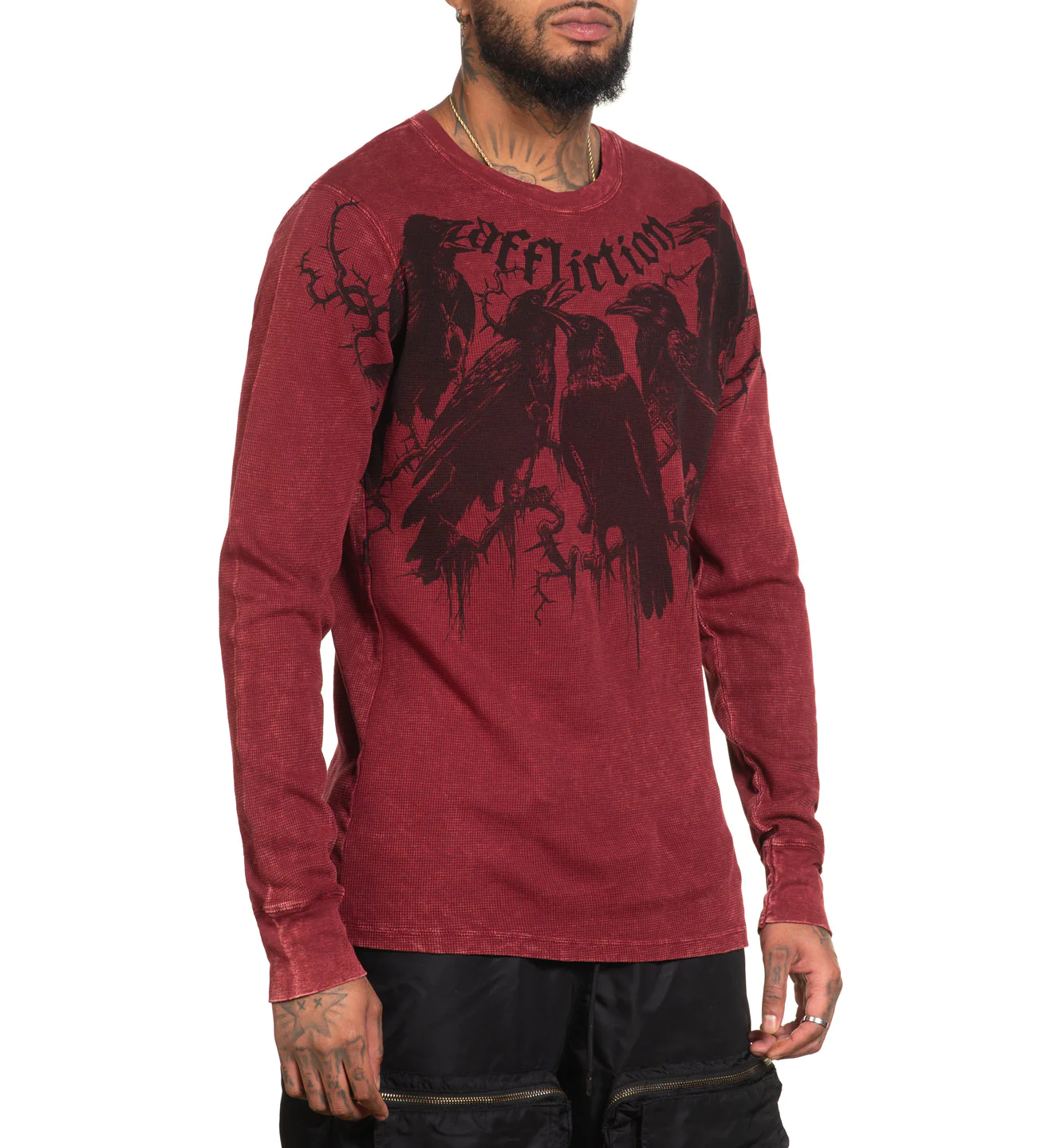 Лонгслів Affliction Crows Thermal Burgandy Lava Wash ціна