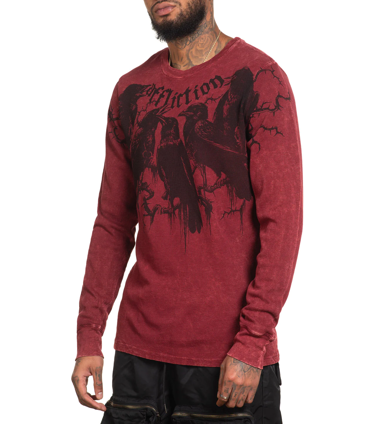 Лонгслів Affliction Crows Thermal Burgandy Lava Wash фото
