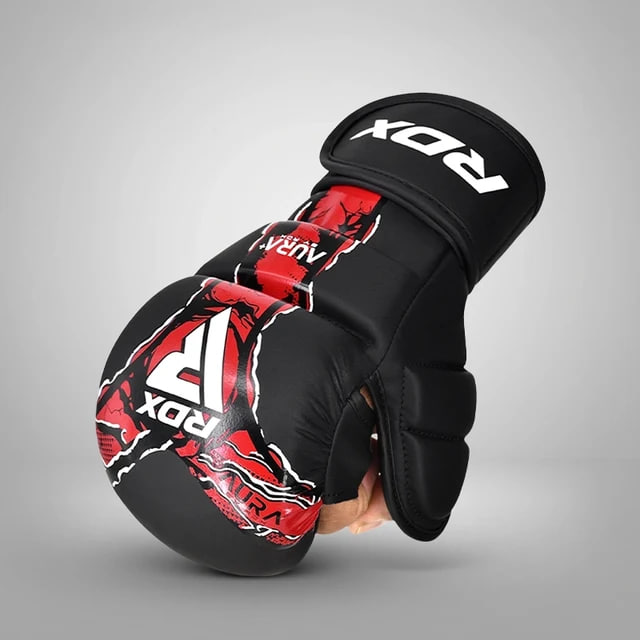 Рукавиці для ММА RDX F-17 Aura Plus Grappling Shooter Gloves Black Red купити
