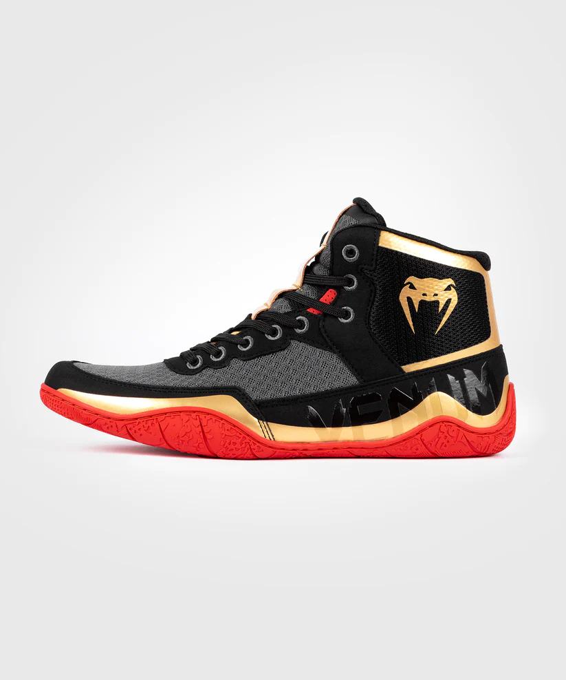 Борцовки Venum Elite Wrestling Shoes Black Gold Red фото