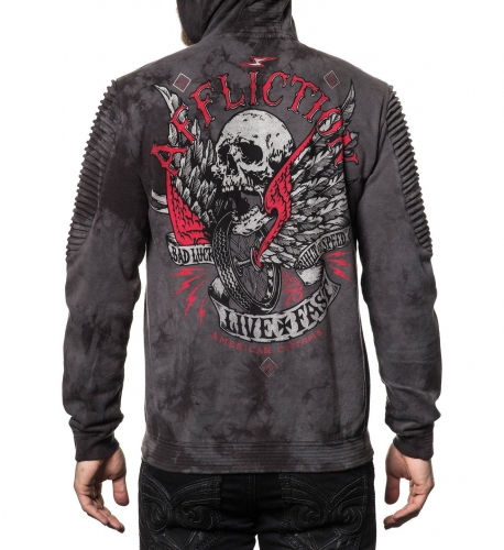 Affliction Bad Luck Motors LS Zip Hoodie Black Charcoal Crystal Wash photo