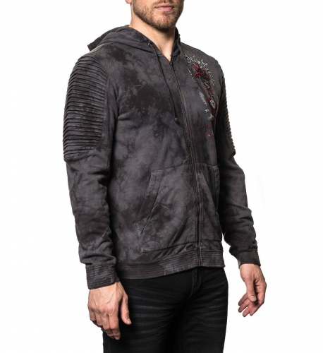 Affliction Bad Luck Motors LS Zip Hoodie Black Charcoal Crystal Wash buy