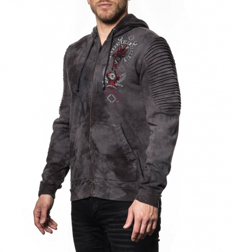 Affliction Bad Luck Motors LS Zip Hoodie Black Charcoal Crystal Wash price
