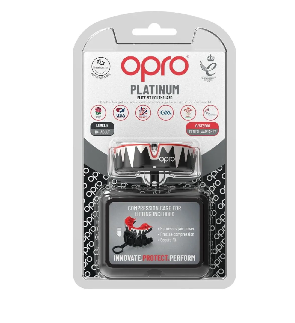 OPRO Self Fit GEN5 Platinum Fangz Black White Red Mouthguard original