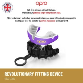 Childrens mouth guard Opro Self-fit GEN5 Youth Gold Purple Pearl photo