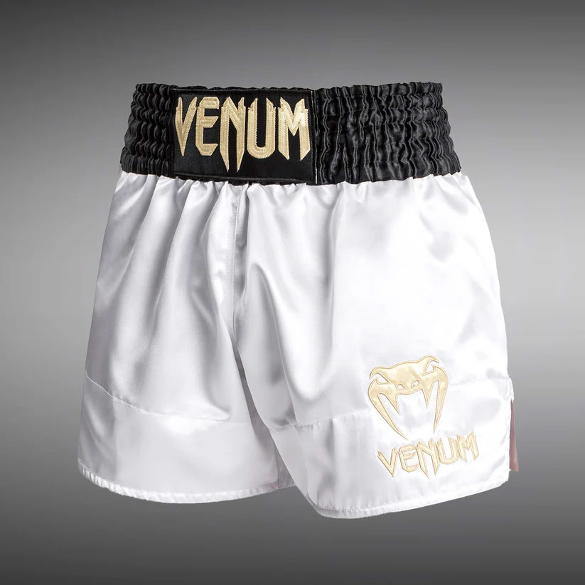 Тайські шорти Venum Classic Muay Thai Shorts White Gold Black купити