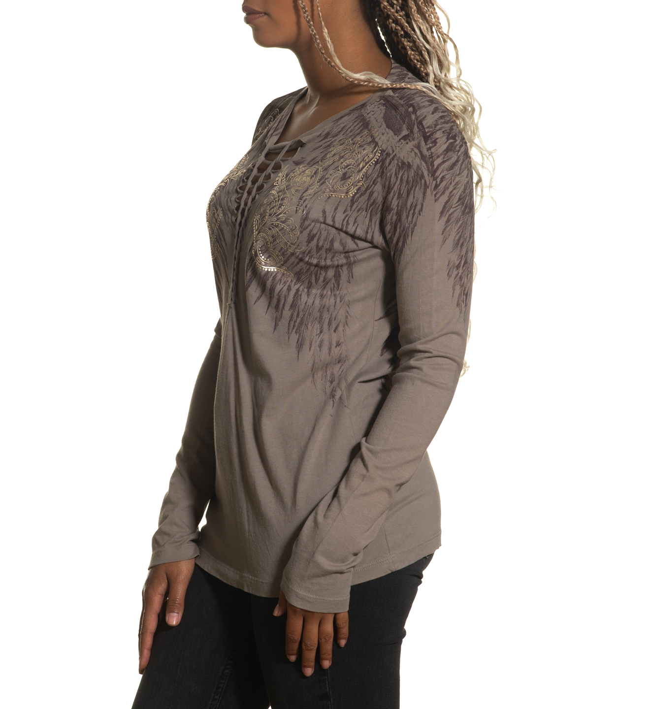 Жіночий лонгслів Affliction Danica Rose AW24263 Taupe фото