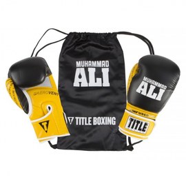 Боксерские перчатки Title Ali Infused Foam Training Gloves Black Yellow, Фото № 4