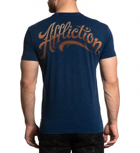 Футболка Affliction Mens Gearhead Short Sleeve Tee Navy Lava Wash купить