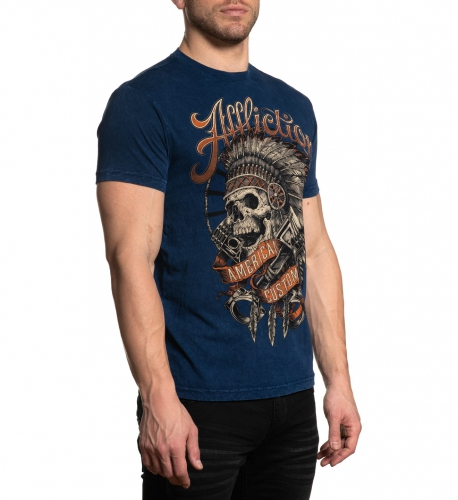 Футболка Affliction Mens Gearhead Short Sleeve Tee Navy Lava Wash цена