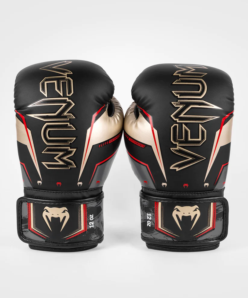 Боксерські рукавички Venum Elite Evo Boxing Gloves - Black Gold Red купити