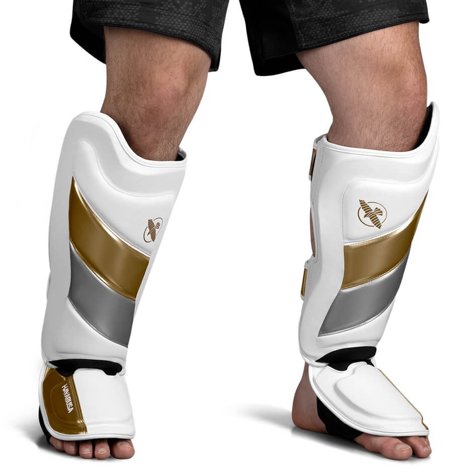 Hayabusa T3 Striking Shinguards White Gold shin guard buy