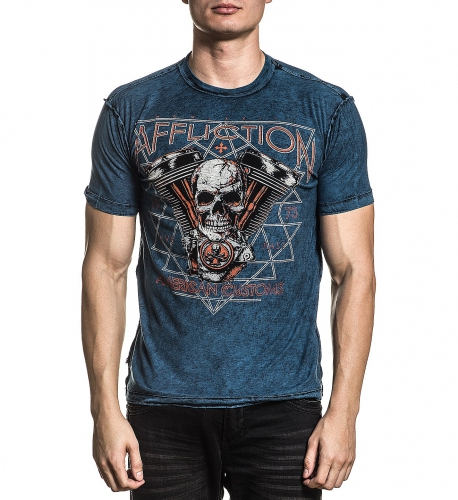 Двостороння футболка Affliction AC Prarie Storm SS Rev Tee Black Pacific Blue Lava Tint фото